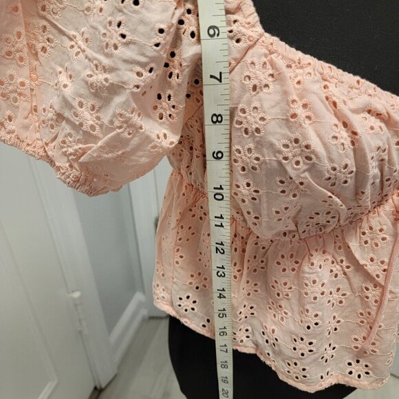 Heatherly Pastel Peach Eyelit Blouson Penelope Crop Top Size M - Picture 11 of 15